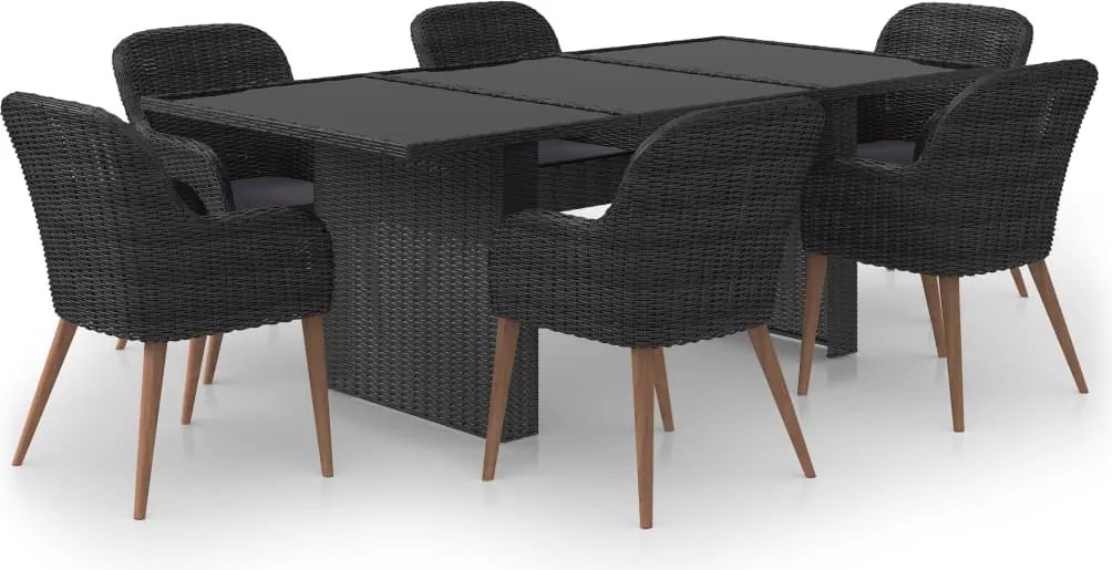 vidaXL Set mobilier de grădină, 7 piese, negru, poliratan