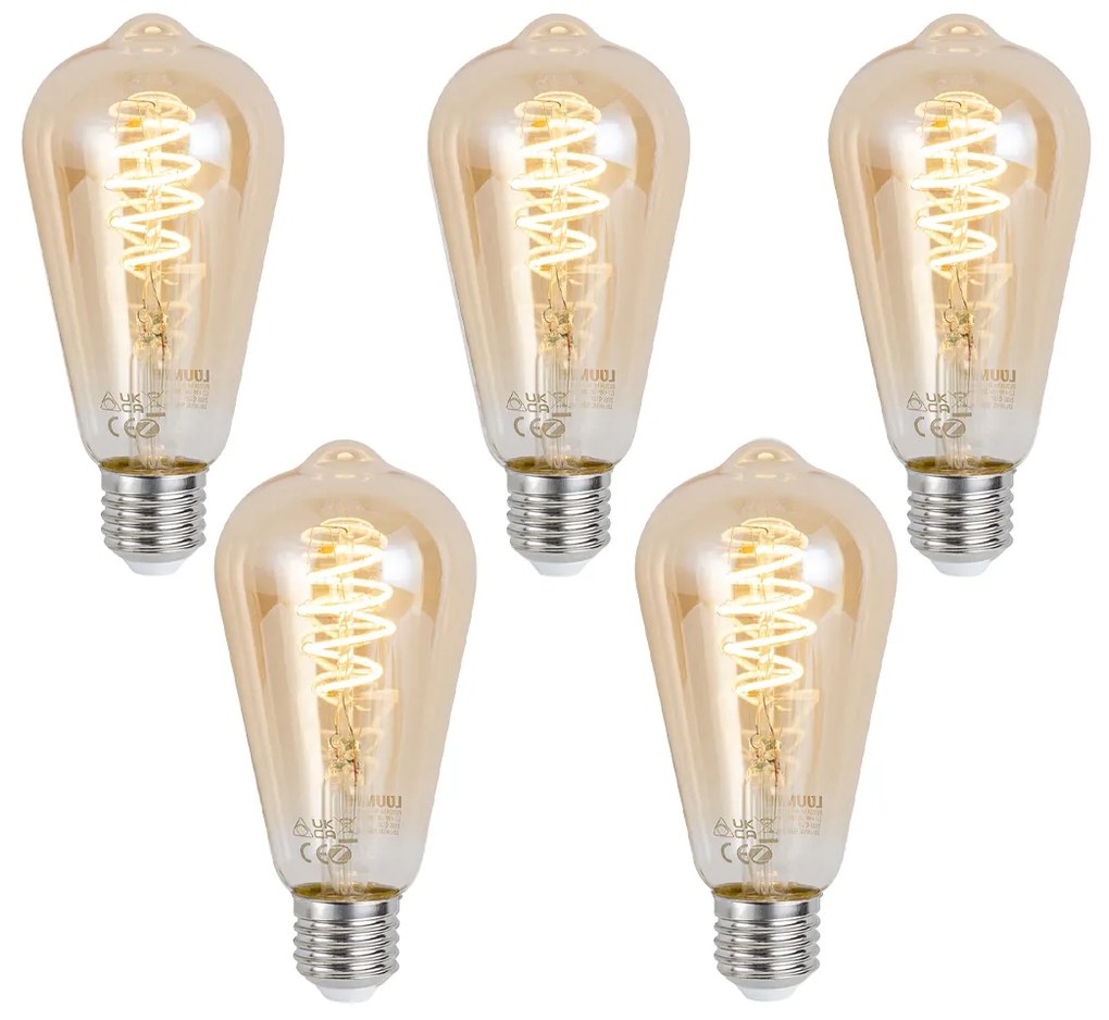 Set de 5 becuri LED inteligente E27, reglabile, ST64, culoarea chihlimbarului, 4,9 W, 320 lm, 2500 K, Zigbee