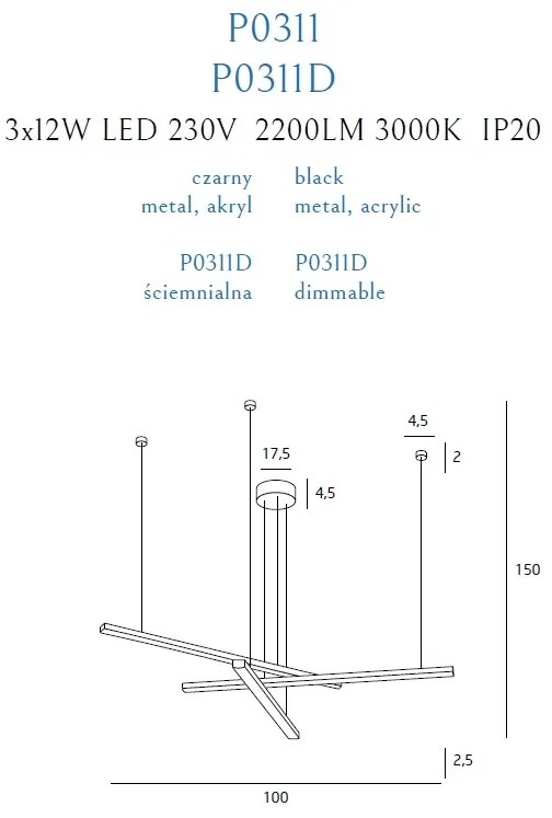 Lustra LED dimabila reglabila design modern TRIO P0311D MX