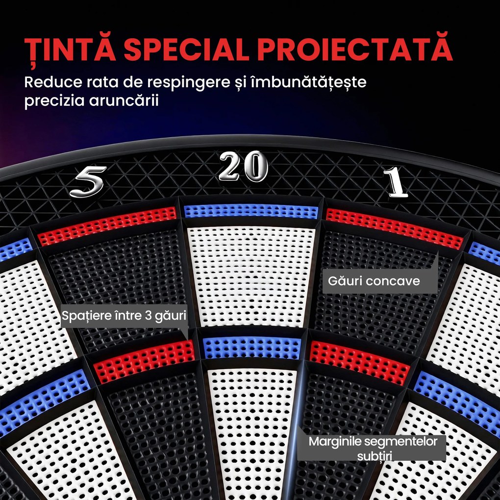 SPORTNOW Țintă Electronică pentru Darts, 6 Săgeți și Display LCD, pentru 8 Jucători, 18 Jocuri și 159 de Variante | Aosom Romania