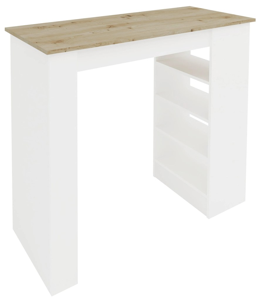 Masa Bar Vista, 4 rafturi, Alb/Stejar Artisan, 120 x 50 x 100 cm