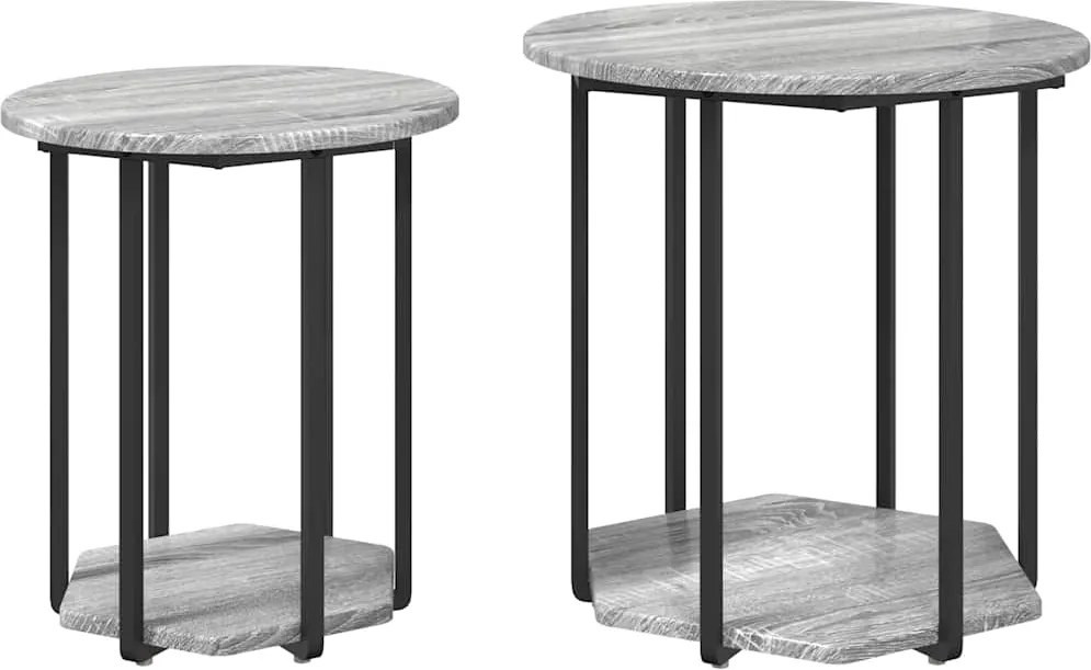 vidaXL Set măsuțe laterale cu raft 2 pcs Gri