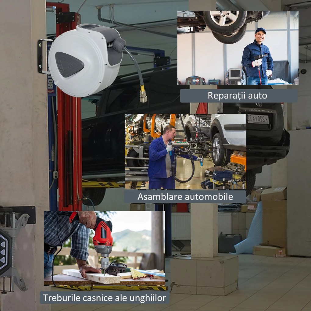 DURHAND Furtun Automat de Perete, Sistem de Irigare cu Conexiune Φ1/4''', Rotire 180º, 20+2m | Aosom Romania