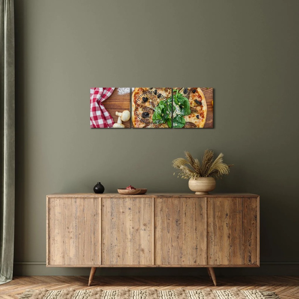 Tablou cu pizza (cu ceas) (90x30 cm)