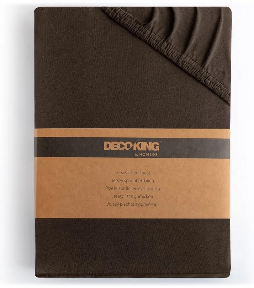 Cearceaf maro închis din jerseu cu elastic 220x200 cm Amber – Restilo