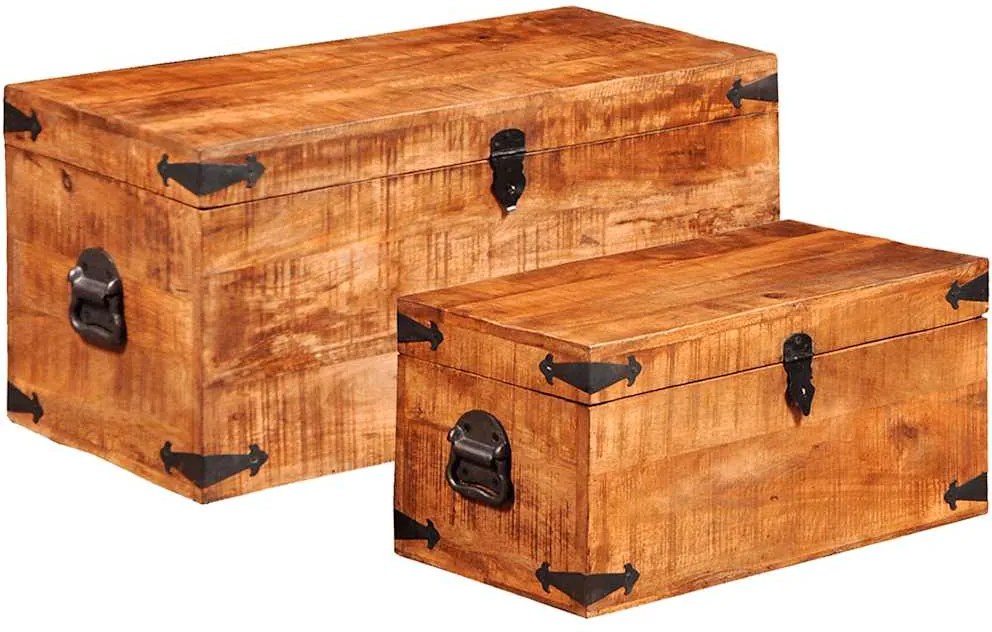 vidaXL Set cufere de depozitare, 2 piese, lemn mango nefinisat