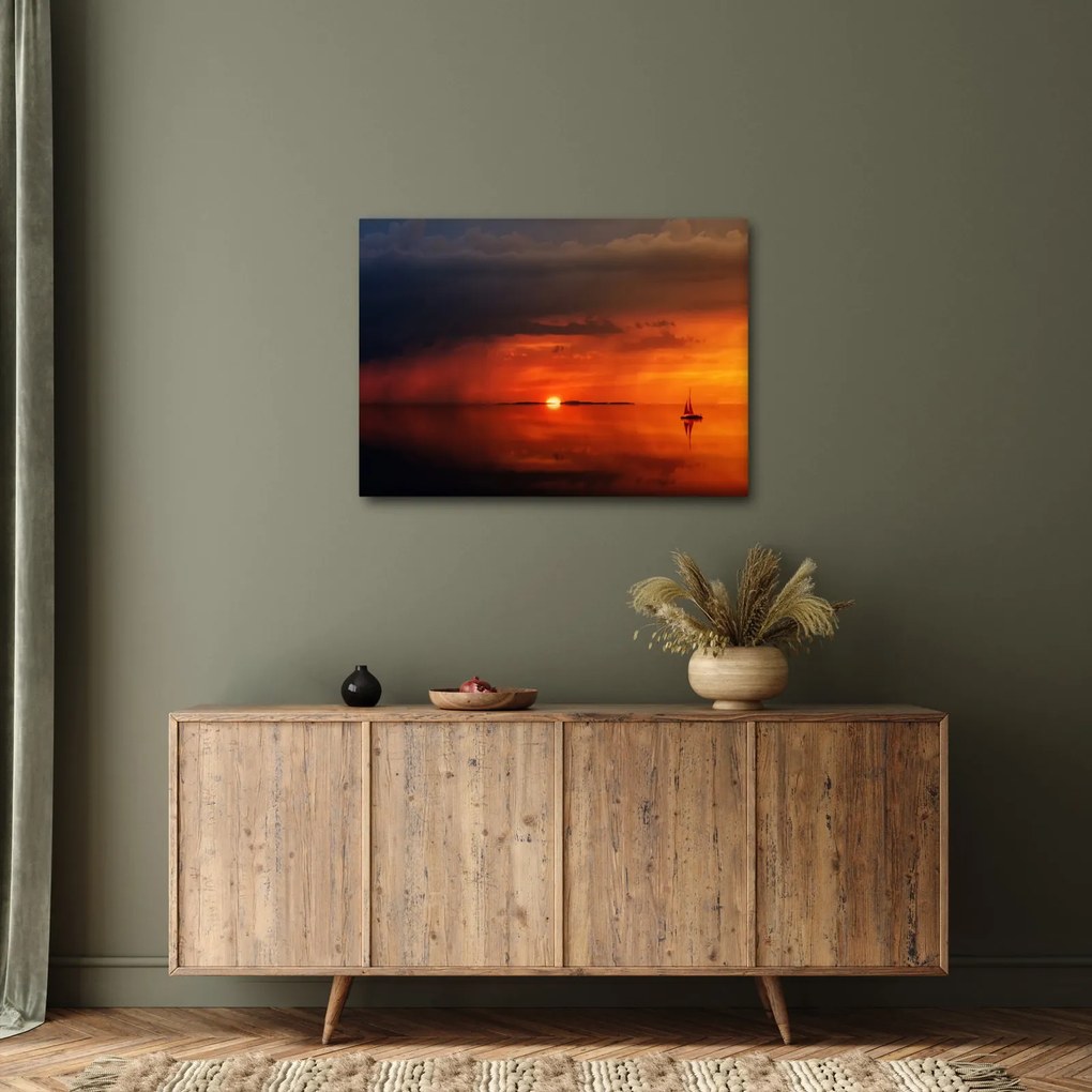 Tabloul apusului de soare cu barca (70x50 cm)