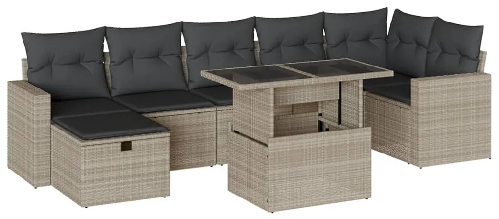 3274832 vidaXL Set mobilier de grădină cu perne, 8 piese gri deschis poliratan