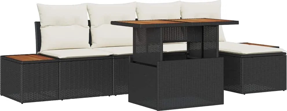 vidaXL Set de canapele pentru grădină 6 pcs Negru Rattan poli