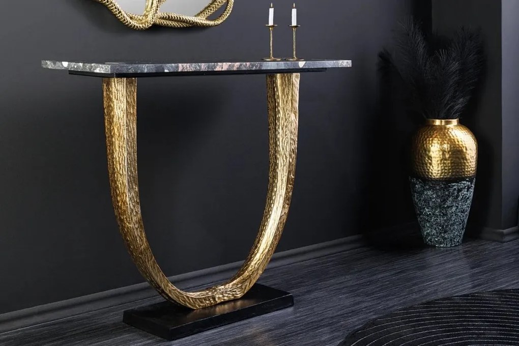 Consola lucrata manual, Marmura, Negru, Auriu, OMEGA 80cm