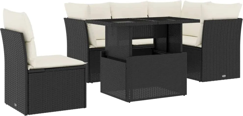 vidaXL Set mobilier de grădină cu perne, 6 piese, negru, poliratan