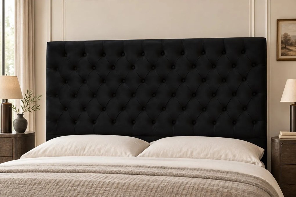 Pat tapițat Monza Deluxe 140×200 cm, negru, cu ladă de depozitare