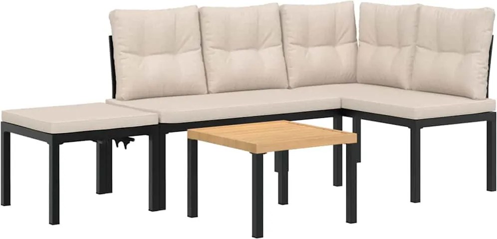 vidaXL Bănci grădină cu perne, 2 buc., negru oțel vopsit electrostatic