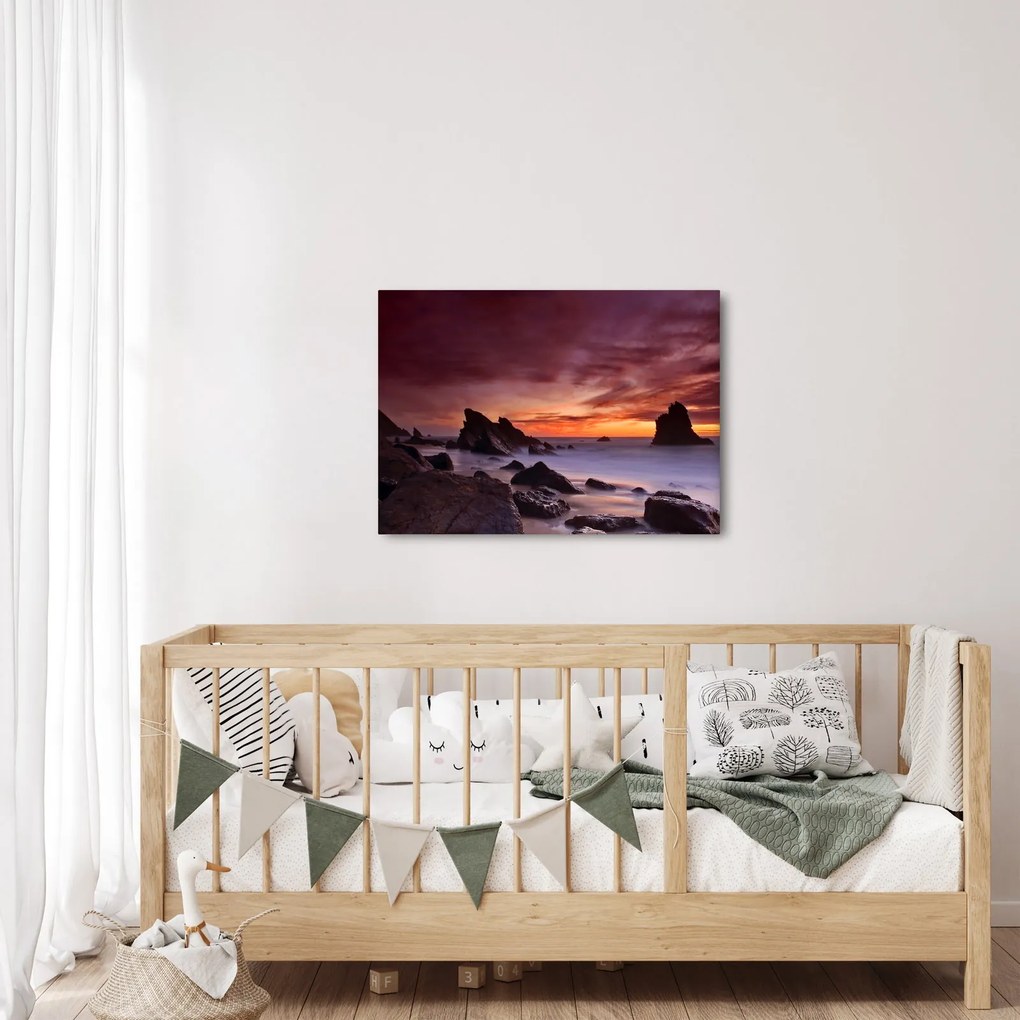 Tablou cu apus de soare pe mal (70x50 cm)