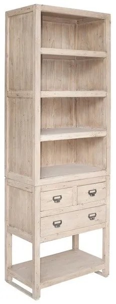 Biblioteca, natur, din lemn masiv, L78 cm, aspect rustic, Portland