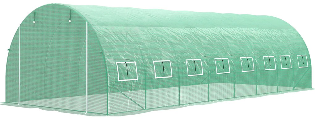 Outsunny Seră de grădină tunel 24m² 8L x 3l x 2H m - 16 ferestre, Ușă înfășurabilă oțel galvanizat, folie PE, Verde | Aosom Romania