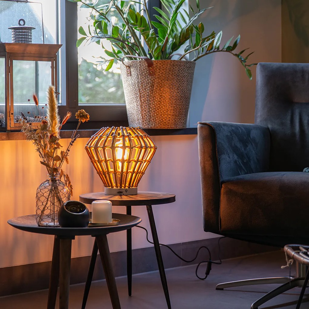 Lampă de masă rustică din bambus cu alb - Canna Diamond