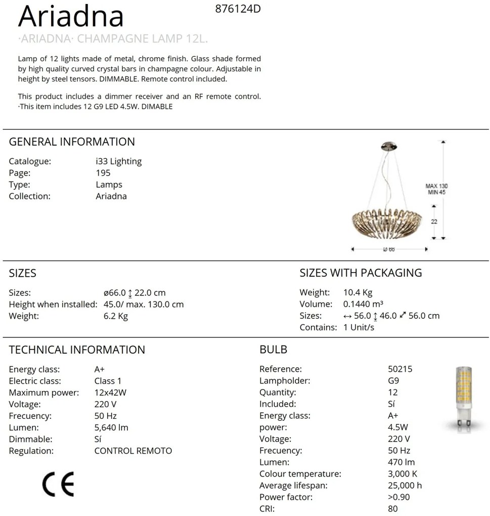 Lustra LED dimabila cu telecomanda 66cm ARIADNA champagne SV-876124D