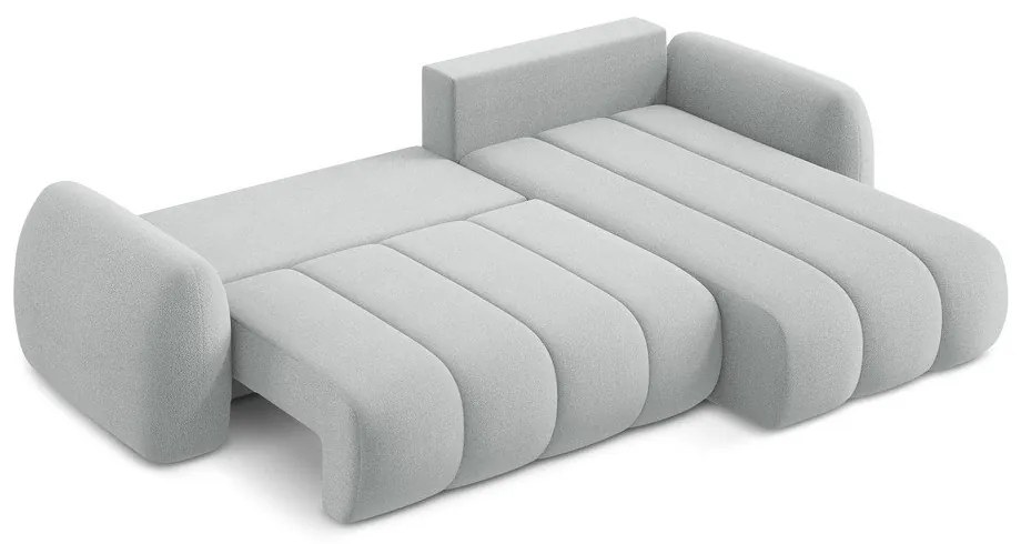 Colțar gri deschis extensibil/cu spațiu de depozitare cu tapițerie din țesătură bouclé (cu colț pe partea dreaptă/cu șezlong) Pele – Makamii