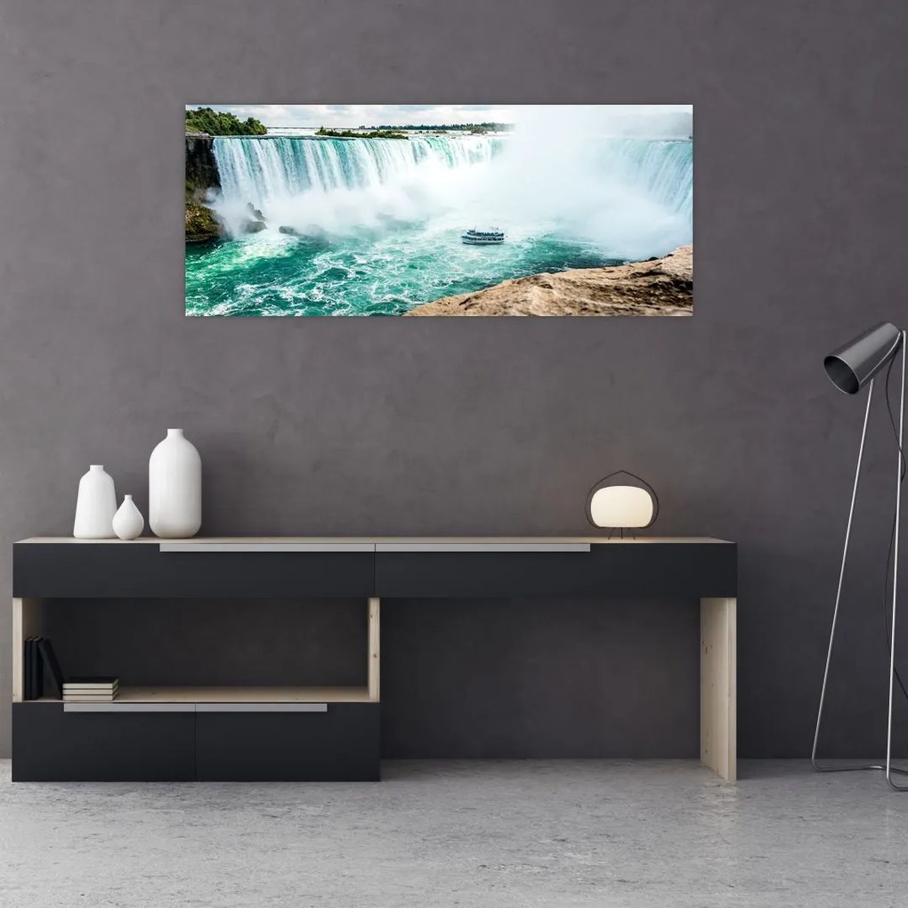 Tablou cu cascadele și corabie (120x50 cm)