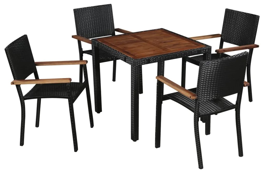 vidaXL Set mobilier de exterior, 5 piese negru, poliratan, lemn acacia
