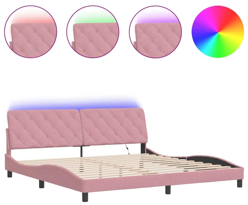 3213878 vidaXL Cadru de pat cu lumini LED, roz, 200x200 cm, catifea