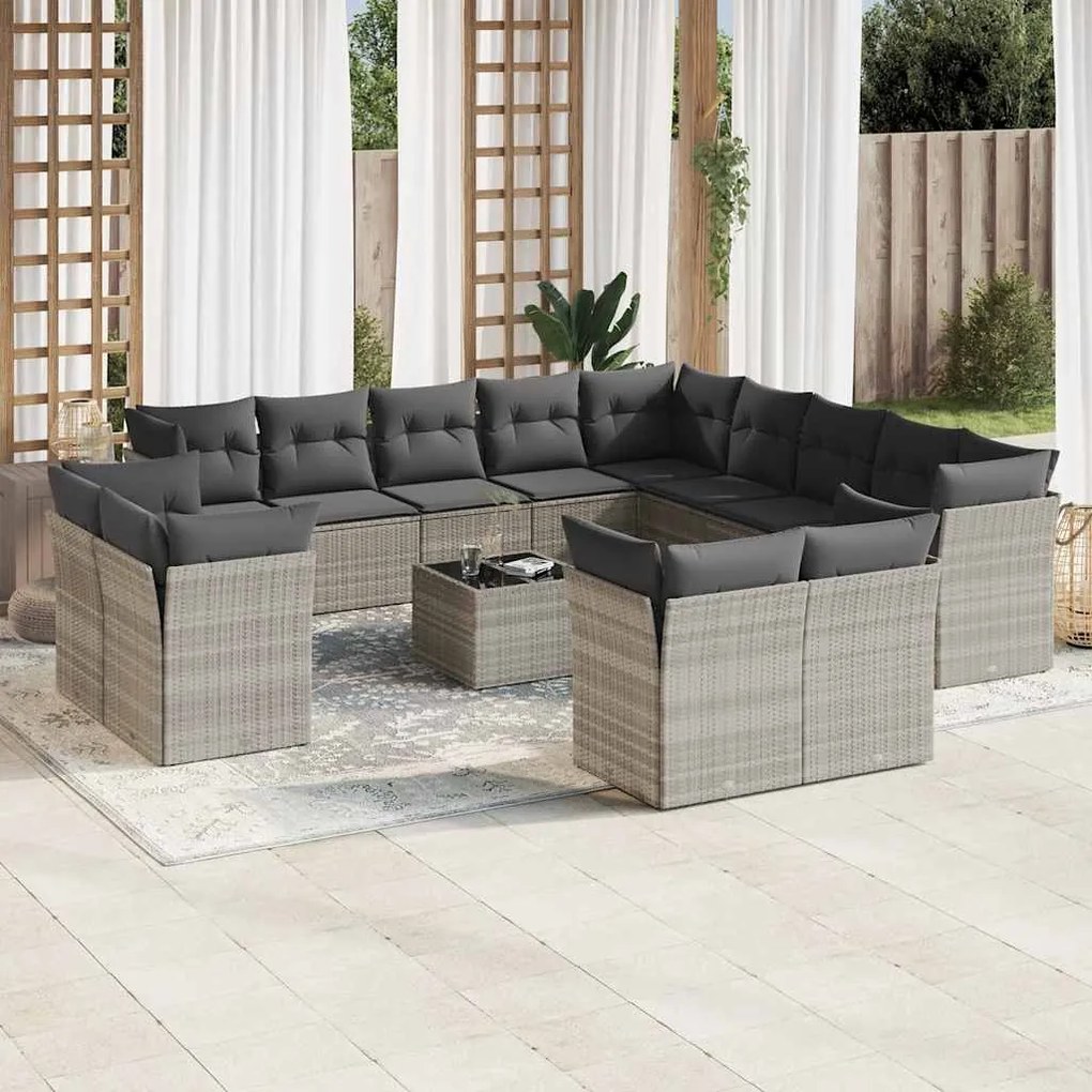 vidaXL Set mobilier de grădină cu perne,14 piesegri deschis, poliratan