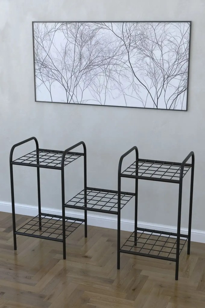 Etajera metal pentru flori 5 rafturi Decor Homs 95 x 60 x 31 cm, negru