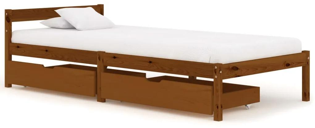 3060520 vidaXL Cadru de pat cu 2 sertare maro miere 100x200 cm lemn masiv pin