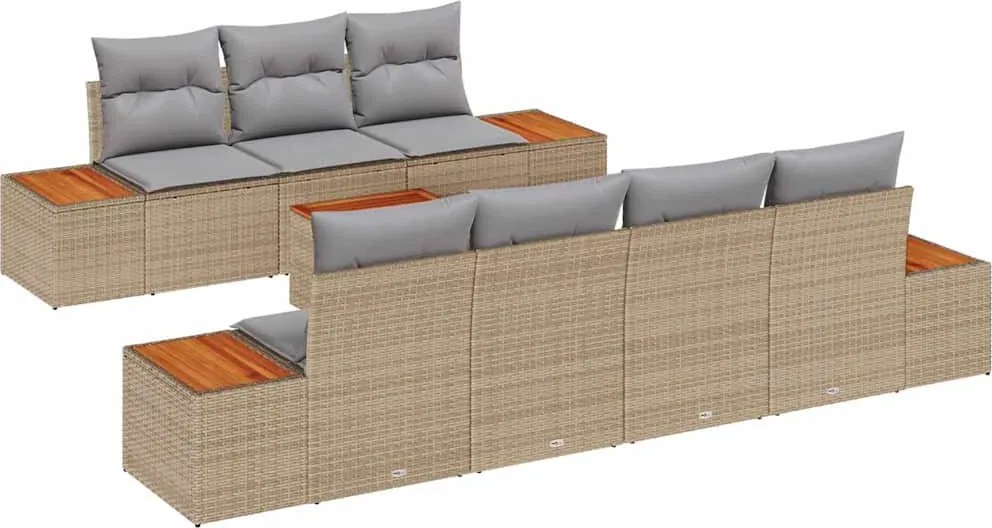 vidaXL Set de canapele pentru grădină cu pernă 8 pcs Bej Rattan poli