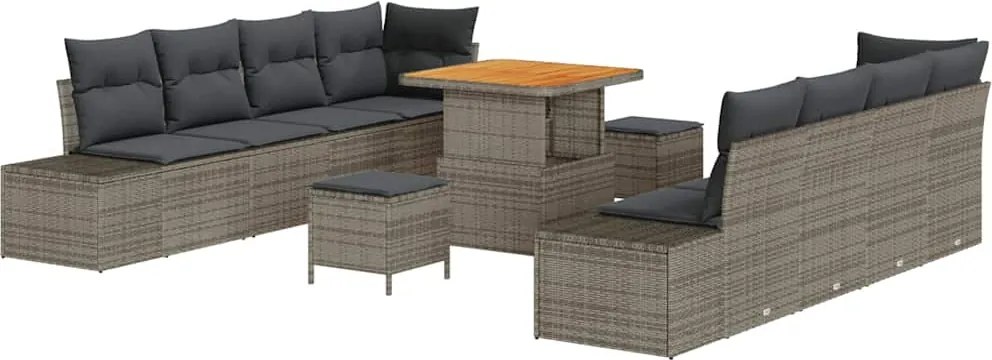 vidaXL Set de canapele pentru grădină cu pernă 11 pcs Gri Rattan poli