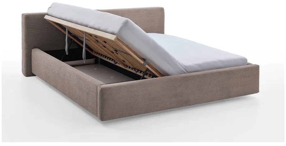 Pat matrimonial maro deschis tapițat cu spațiu de depozitare cu somieră 180x200 cm Cube – Meise Möbel