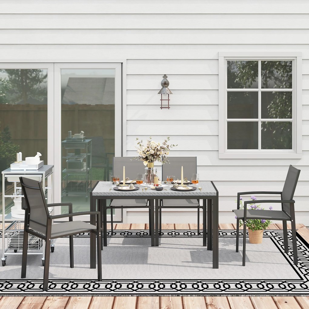 Outsunny Masă de Dining pentru Terasă 120cm, pentru 4 Persoane, Stil Dreptunghiular, Ideală pentru Exterior, Gri | Aosom Romania