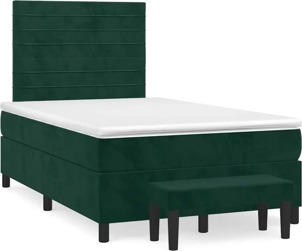 vidaXL Pat box spring cu saltea, verde închis, 120x200 cm, catifea