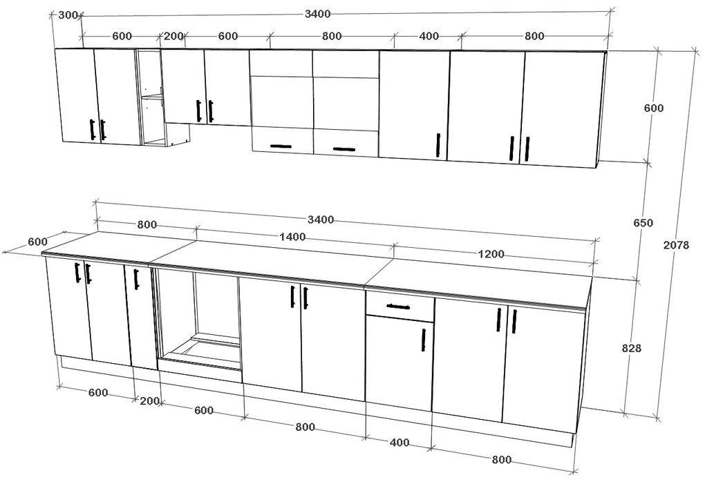 Set haaus V32, Gri Lucios/Alb, MDF, Blat Thermo 28 mm, L 340 cm