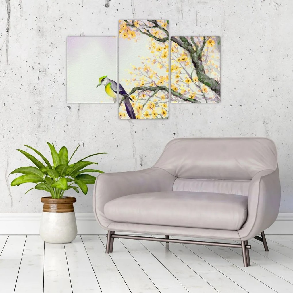 Tablou - Pasăre în copac,acuarelă (90x60 cm)