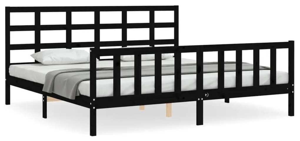 3192120 vidaXL Cadru de pat cu tăblie, negru, 180x200 cm, lemn masiv