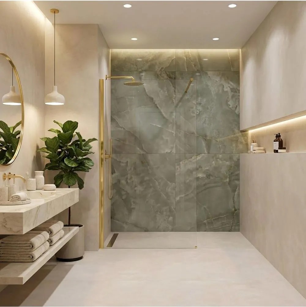 Paravan de dus Rea Flexi Transparent 90 cm auriu