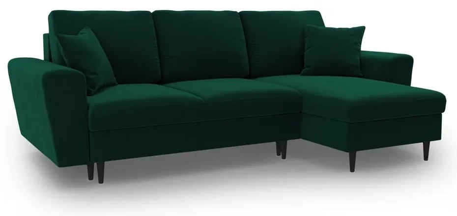 Colțar verde extensibil, cu spațiu de depozitare cu tapițerie din catifea Kyoto – Cosmopolitan Design