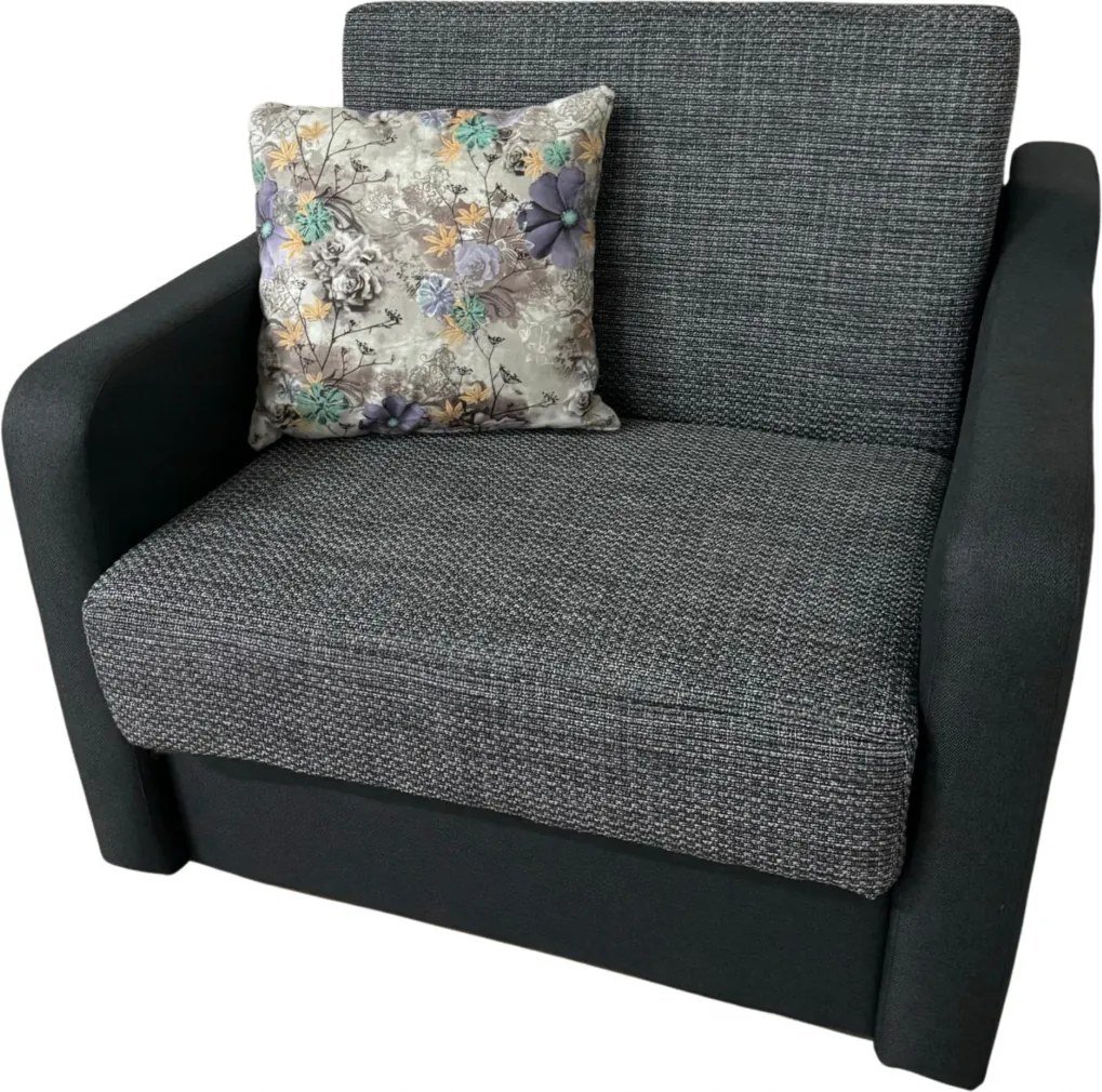 Fotoliu SAMY extensibil, cu lada de depozitare, stofa negru cu gri , cadru metalic, 103x100x92 Negru + Gri, Stofa