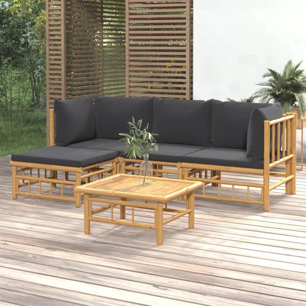 3155210 vidaXL Set mobilier de grădină cu perne gri închis, 5 piese, bambus