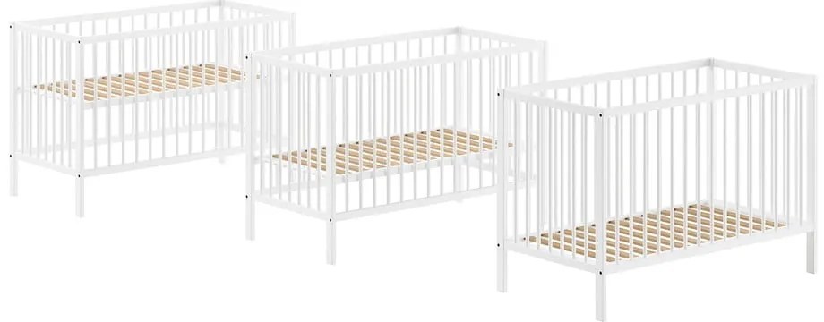 Pătuț alb din lemn masiv de pin 60x120 cm DINO – Vipack