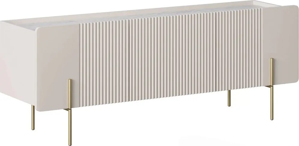 Comodă TV Malmi 150 cm - cașmir / crema bianca / picioare aurii