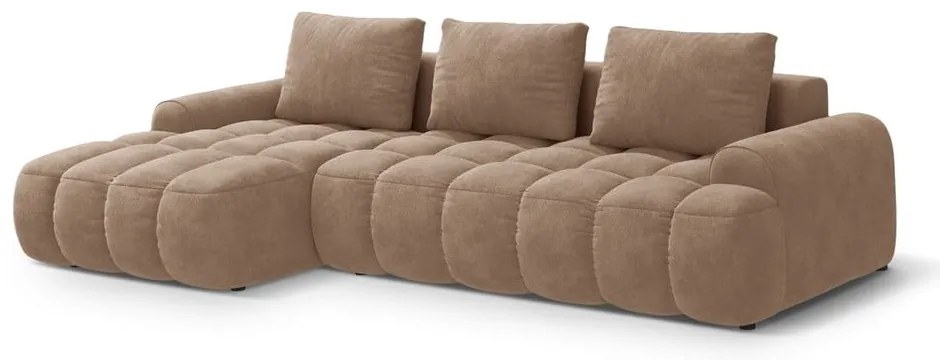 Colțar maro deschis extensibil/cu spațiu de depozitare cu tapițerie din catifea (cu colț pe partea stângă/cu șezlong) Linz – Cosmopolitan Design