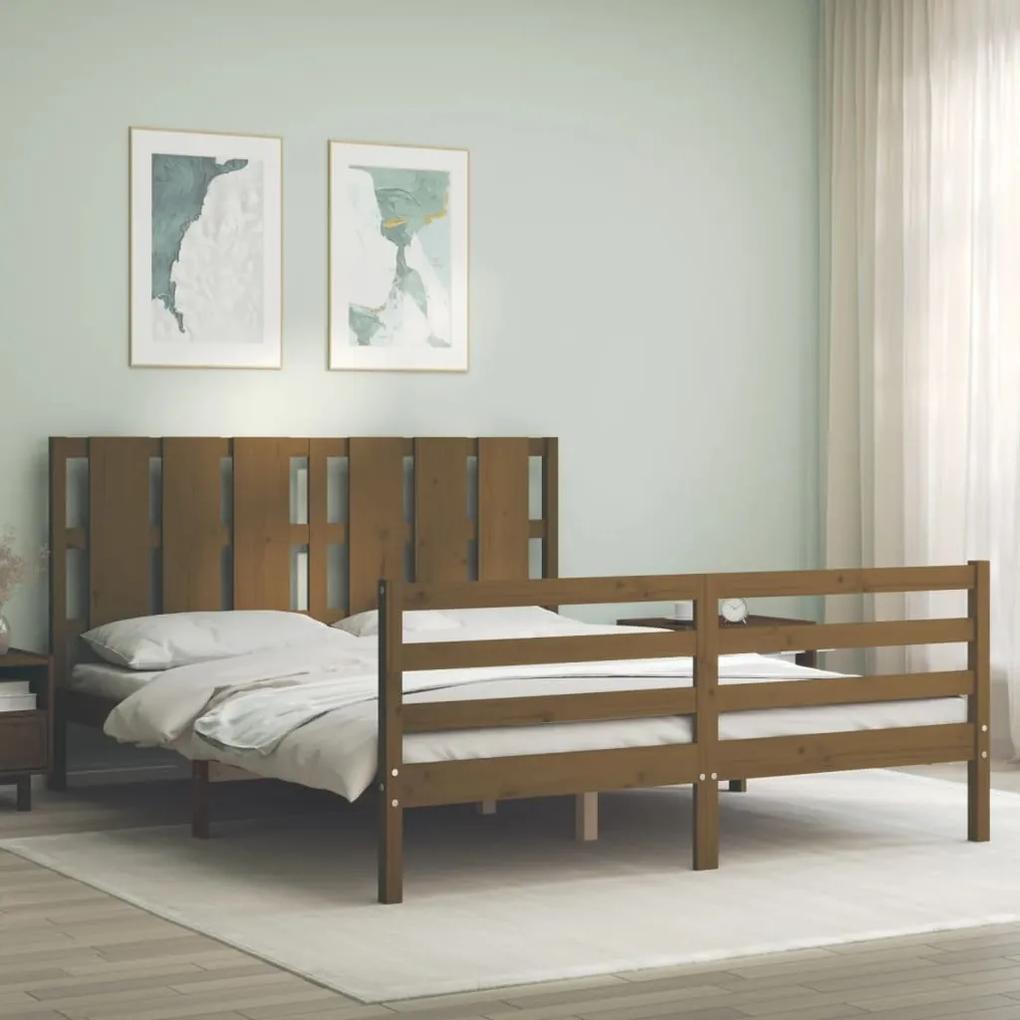 3194124 vidaXL Cadru de pat cu tăblie, maro miere, king size, lemn masiv