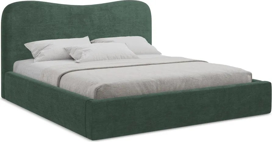 Pat matrimonial verde tapițat cu spațiu de depozitare cu somieră 180x200 cm Kahai – Makamii