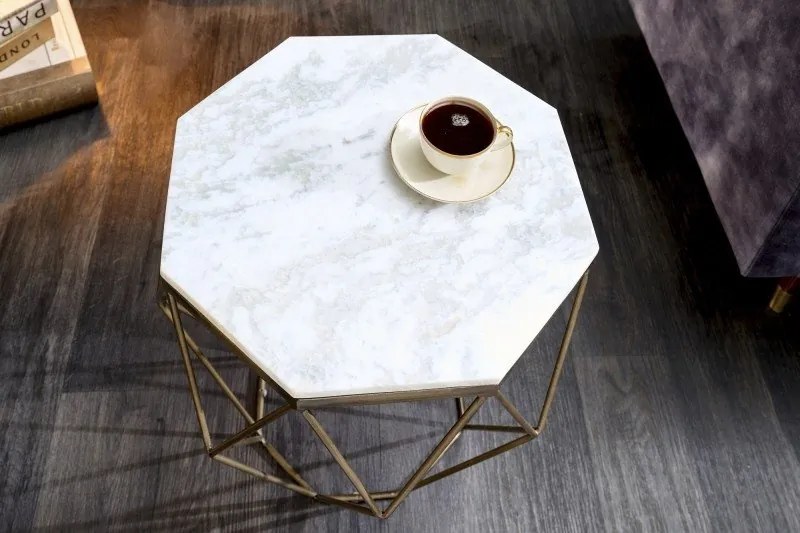 Masuta laterala design minimalist Diamond 50cm, marmura alba