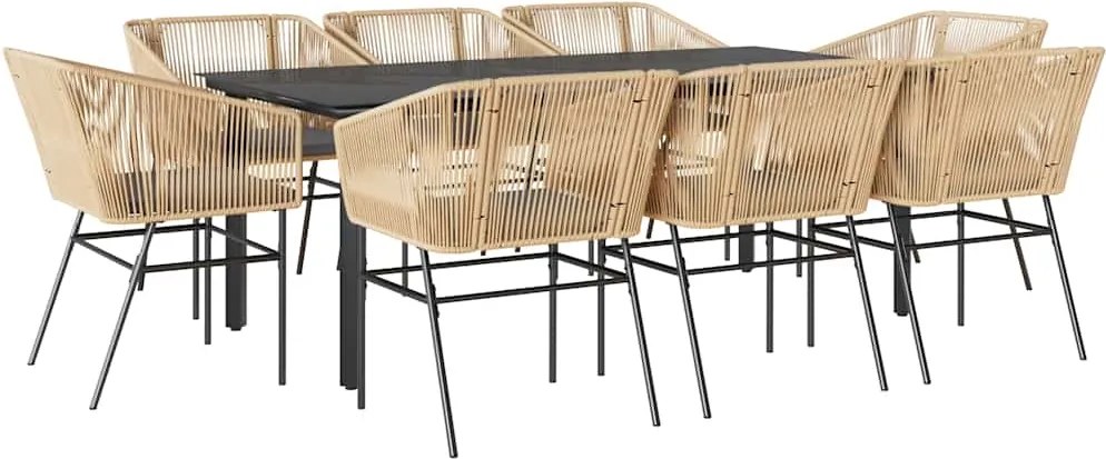 vidaXL Set de sufragerie de grădină de 9 piese sticlă poliratan maro