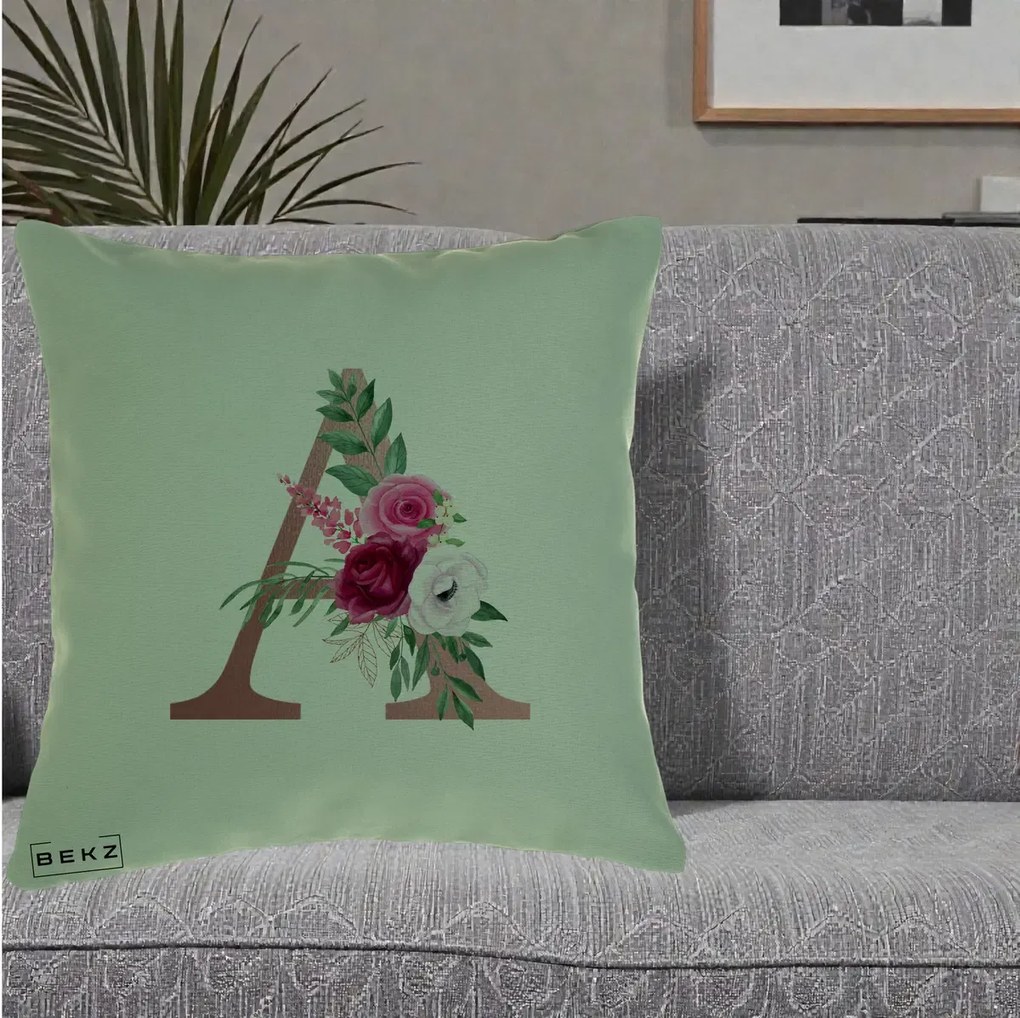 Perna personalizata cu initiala A, rose gold, 40x40 cm cu Umplutura, Verde, BEKZ