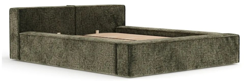 Pat matrimonial verde închis tapițat cu spațiu de depozitare cu somieră 180x200 cm Voliera – Maison de Rêve